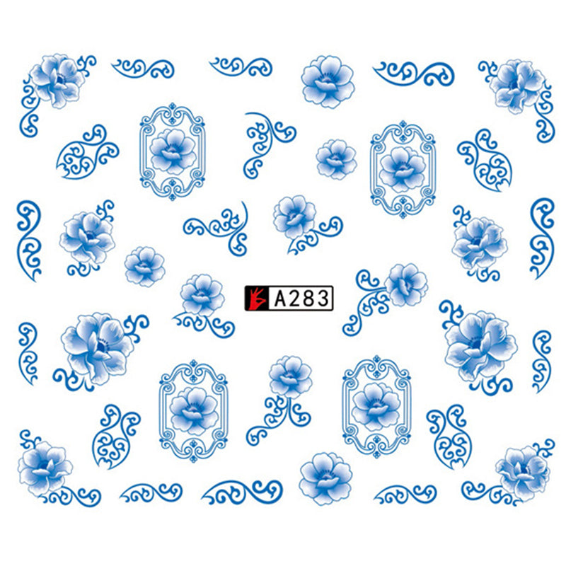 Blue Oriental Flower Nail Decal A279-288 Range