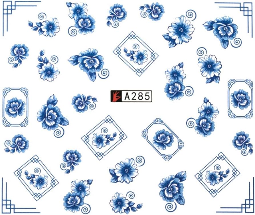 Blue Oriental Flower Nail Decal A279-288 Range