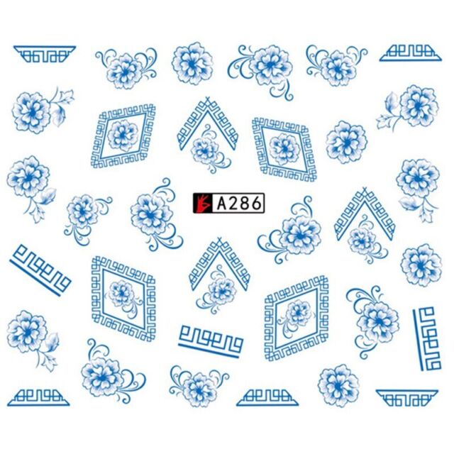 Blue Oriental Flower Nail Decal A279-288 Range