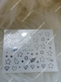 Silver Metallic Diamond Heart Wings Cross Star Nail Decal