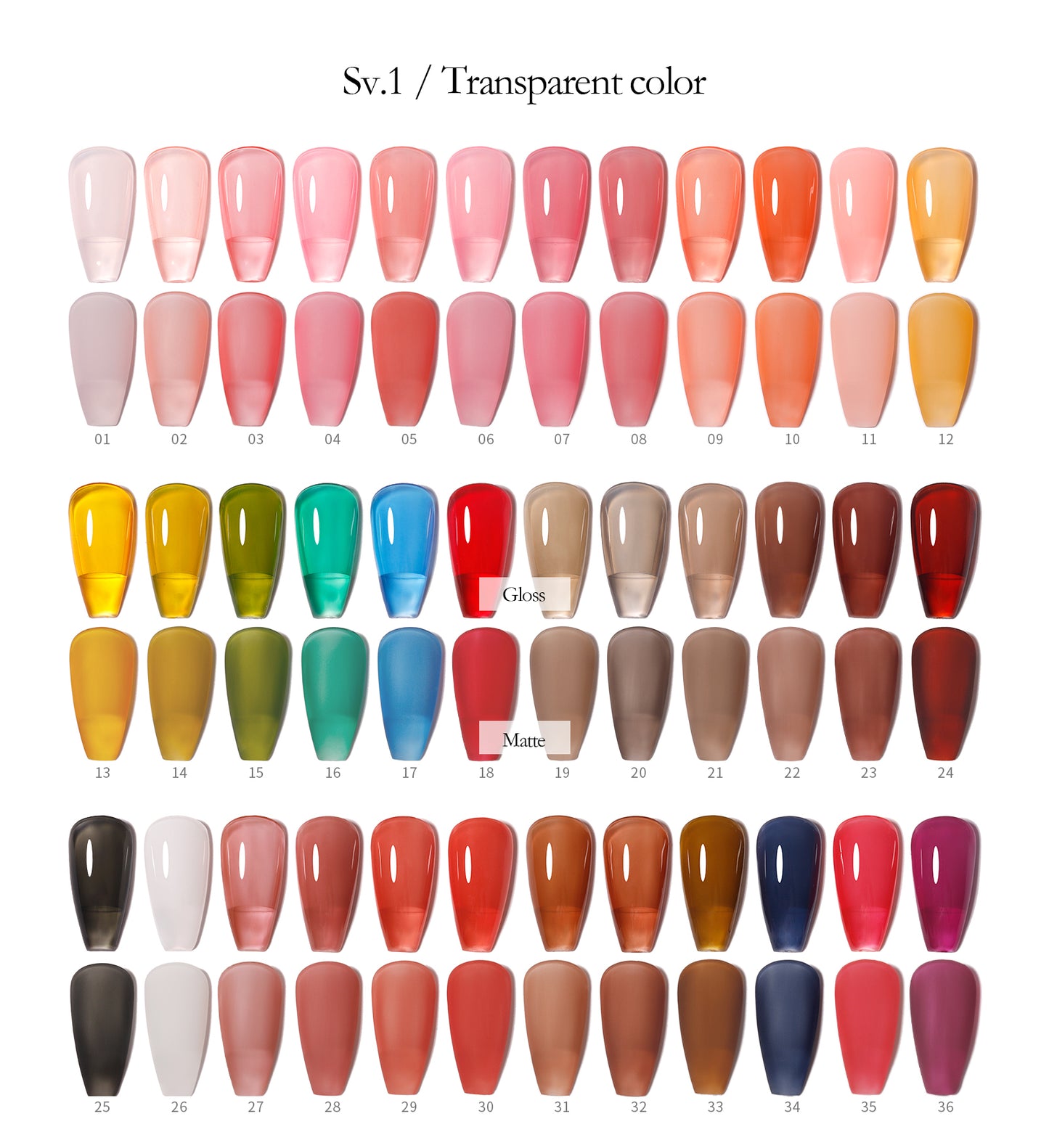 Vendeeni 36 Colours + 3 Gel with classic colour chart Set 1