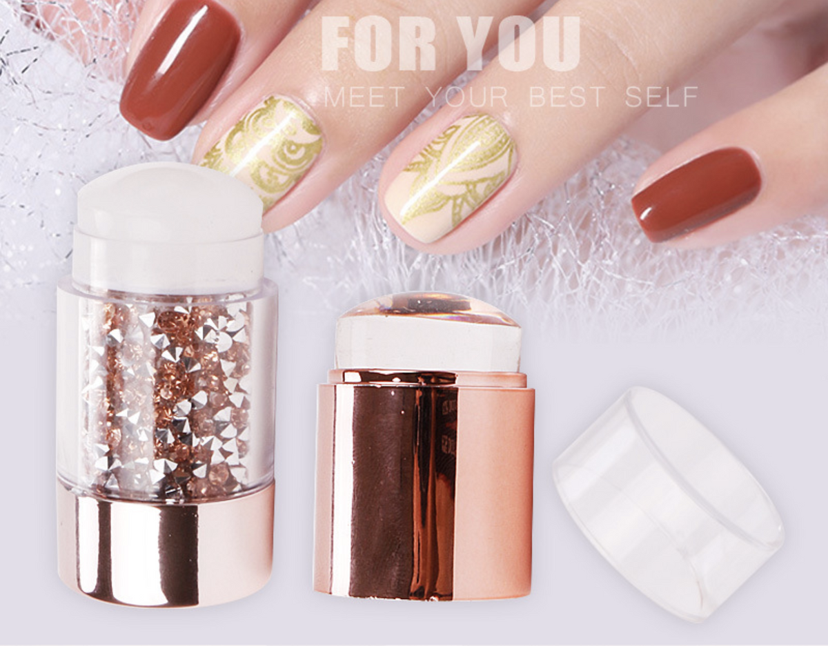 Rose Gold Silicone Diamond Handle Double Heads Stamper 8.5cm