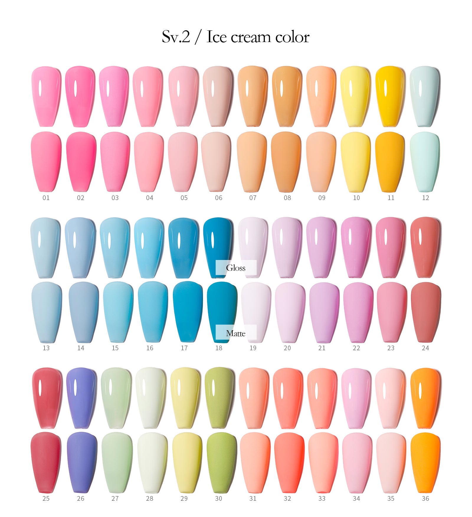 Vendeeni 36 Colours + 3 Gel with classic colour chart Set 2