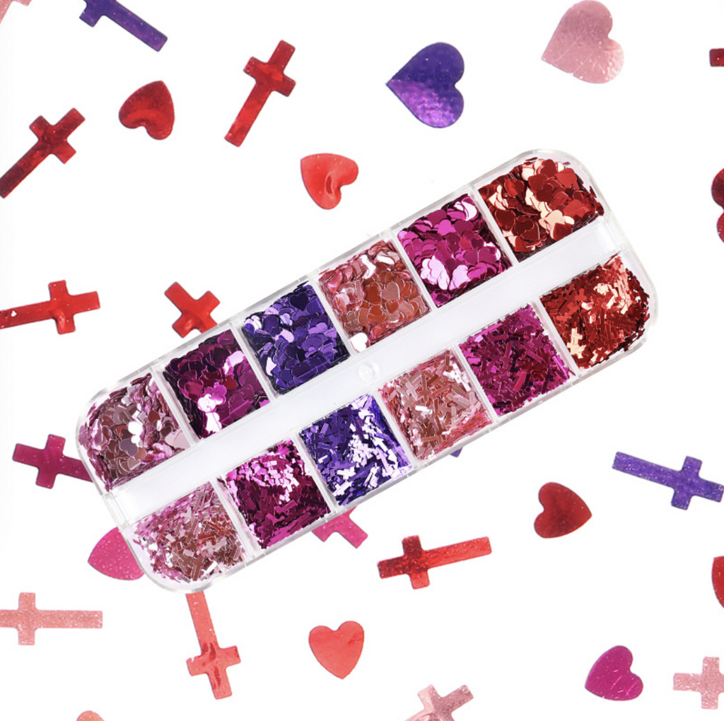 Cross and Heart Nail Sequence Decoration