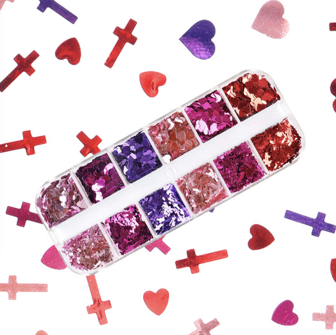 Cross and Heart Nail Sequence Decoration