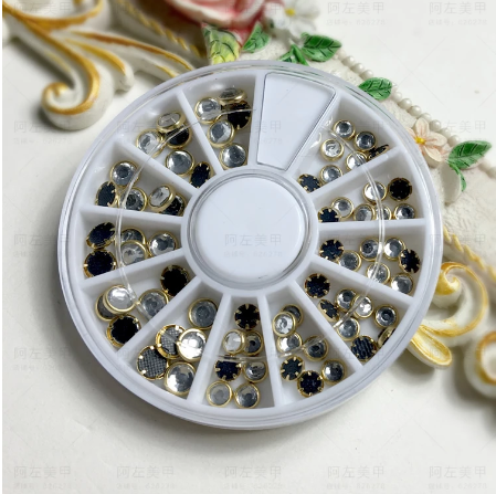 AB Crystal Gold Frame Nail Wheel Tray