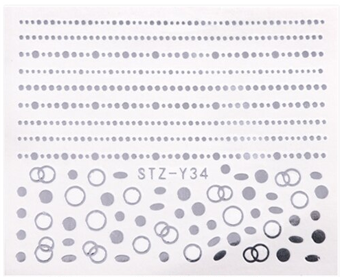 Silver Metallic Lines Dots Circles Nail Decal