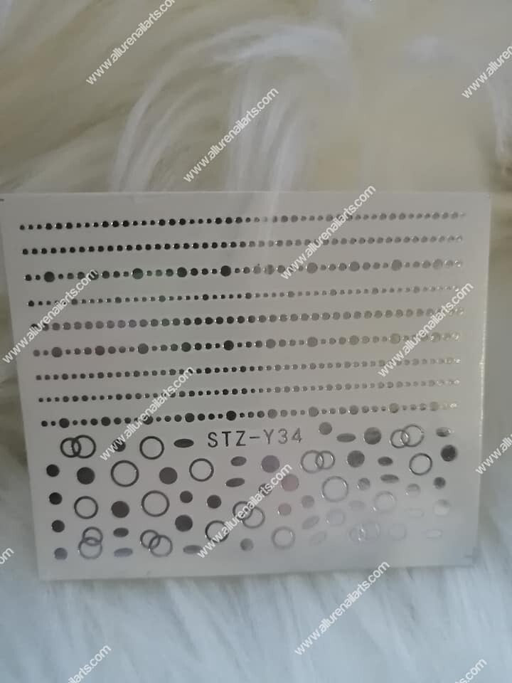 Silver Metallic Lines Dots Circles Nail Decal