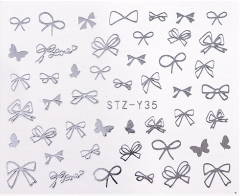 Silver Metallic Bows Butterfly Nail Decal