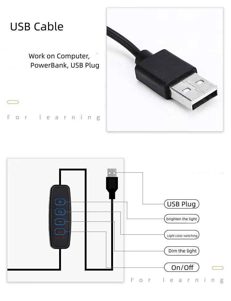 LED Desk Table Clip Lamp 7W USB Cable