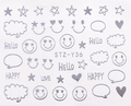 Silver Metallic Smiley face Cloud Text Star Nail Decal