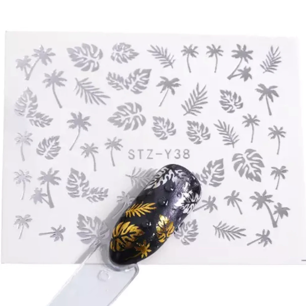 Silver Metallic Tropical Flower Leaves Nail Decal