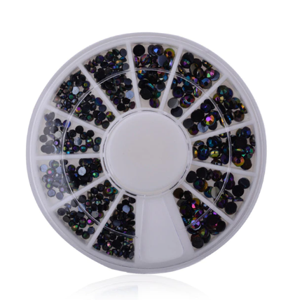 Black Rainbow Rhinestones Nail Wheel Tray