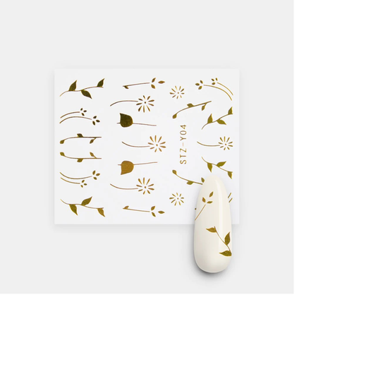 Gold Metallic Leaves Flower Nail Decal