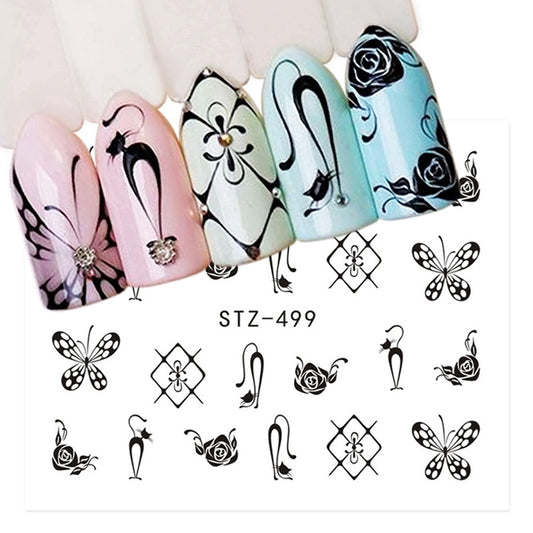 Cat Flower Geometric Lines Abstract Lace Nail Decal