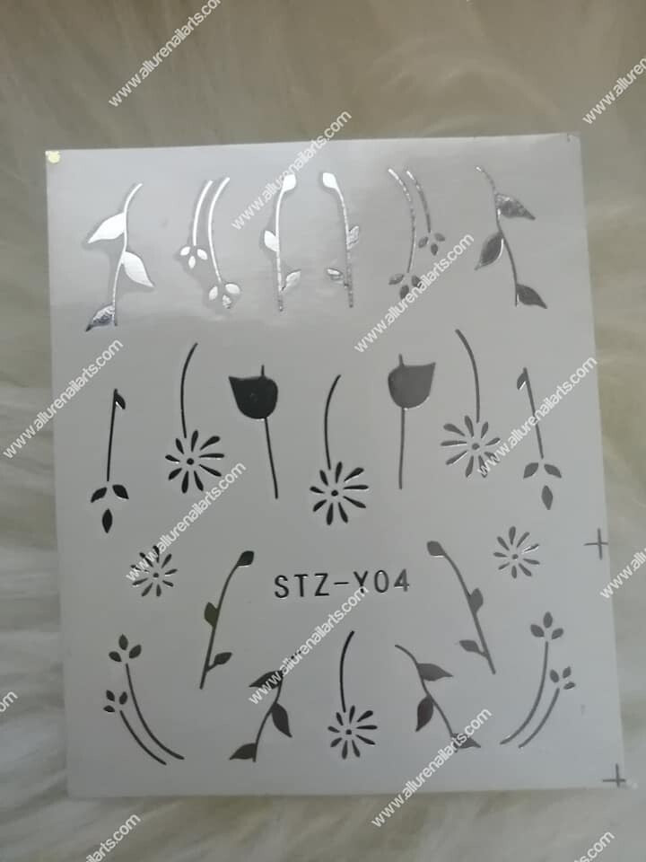 Silver Metallic Flower Nail Decal