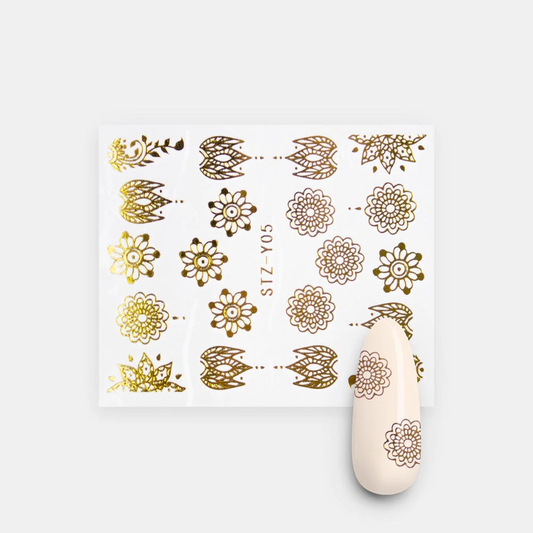 Gold Metallic Flower Lace Nail Decal