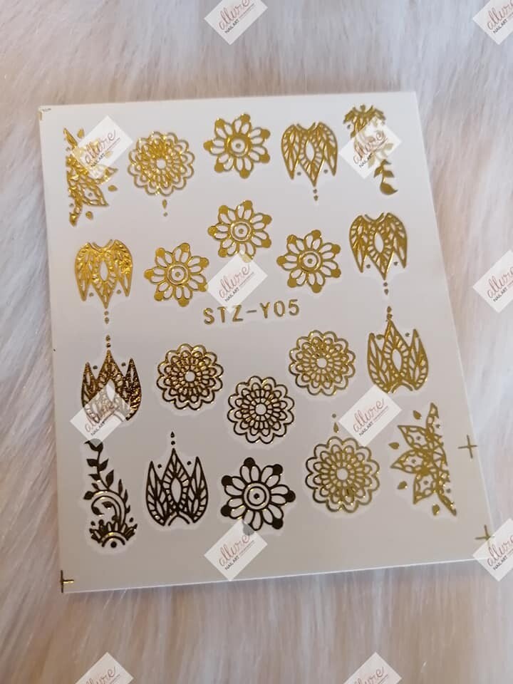 Gold Metallic Flower Lace Nail Decal