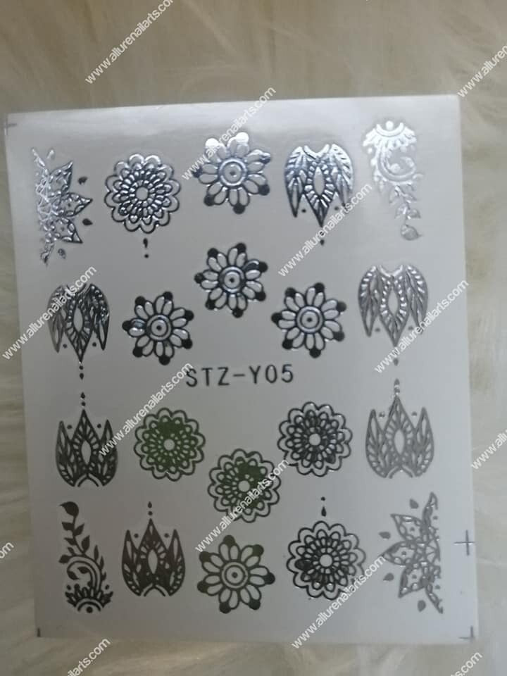 Silver Metallic Flower Lace Nail Decal