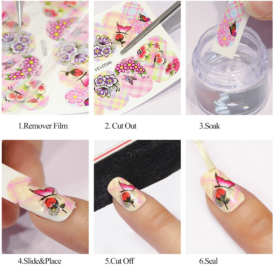 Flamingo Tropical Flower Nail Water Transfer Decal