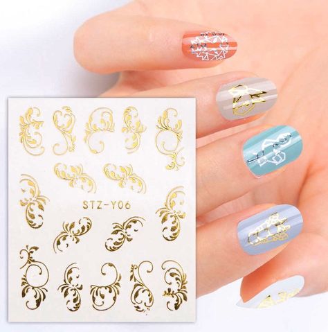Gold Metallic Flower Lace Nail Decal