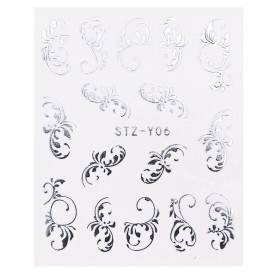 Silver Metallic Flower Lace Nail Decal