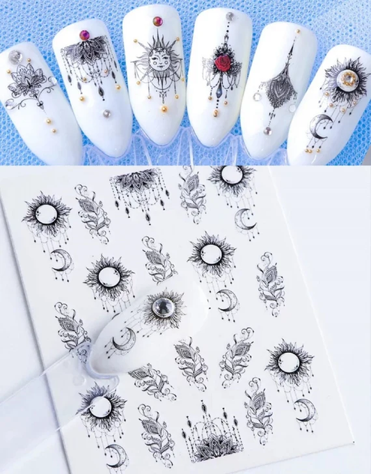 Geometric Lines Sun Moon Nail Decal