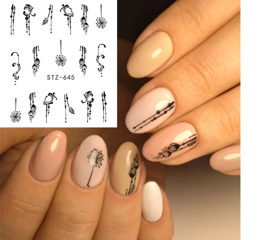 Leaf Flower Abstract Lines Nail Decal