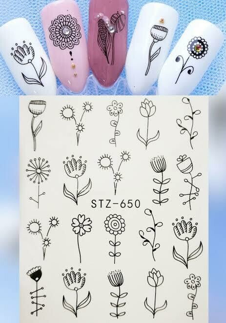 Leaf Flower Abstract Lines Nail Decal