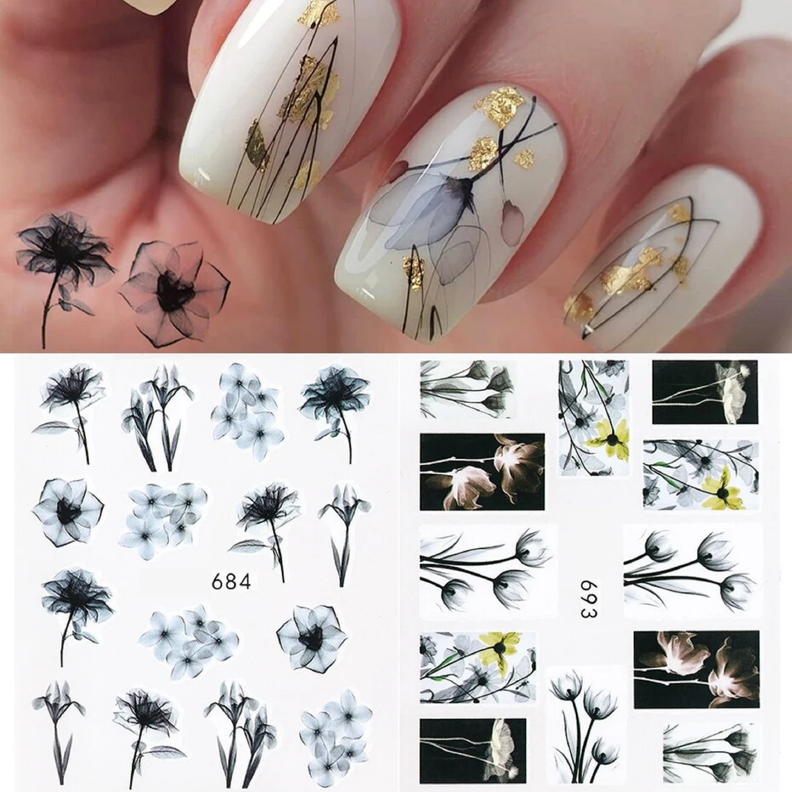 Flower Water color Nail Decal