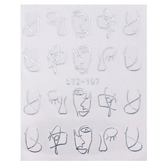 Silver Metallic Abstract Face Nail Decal