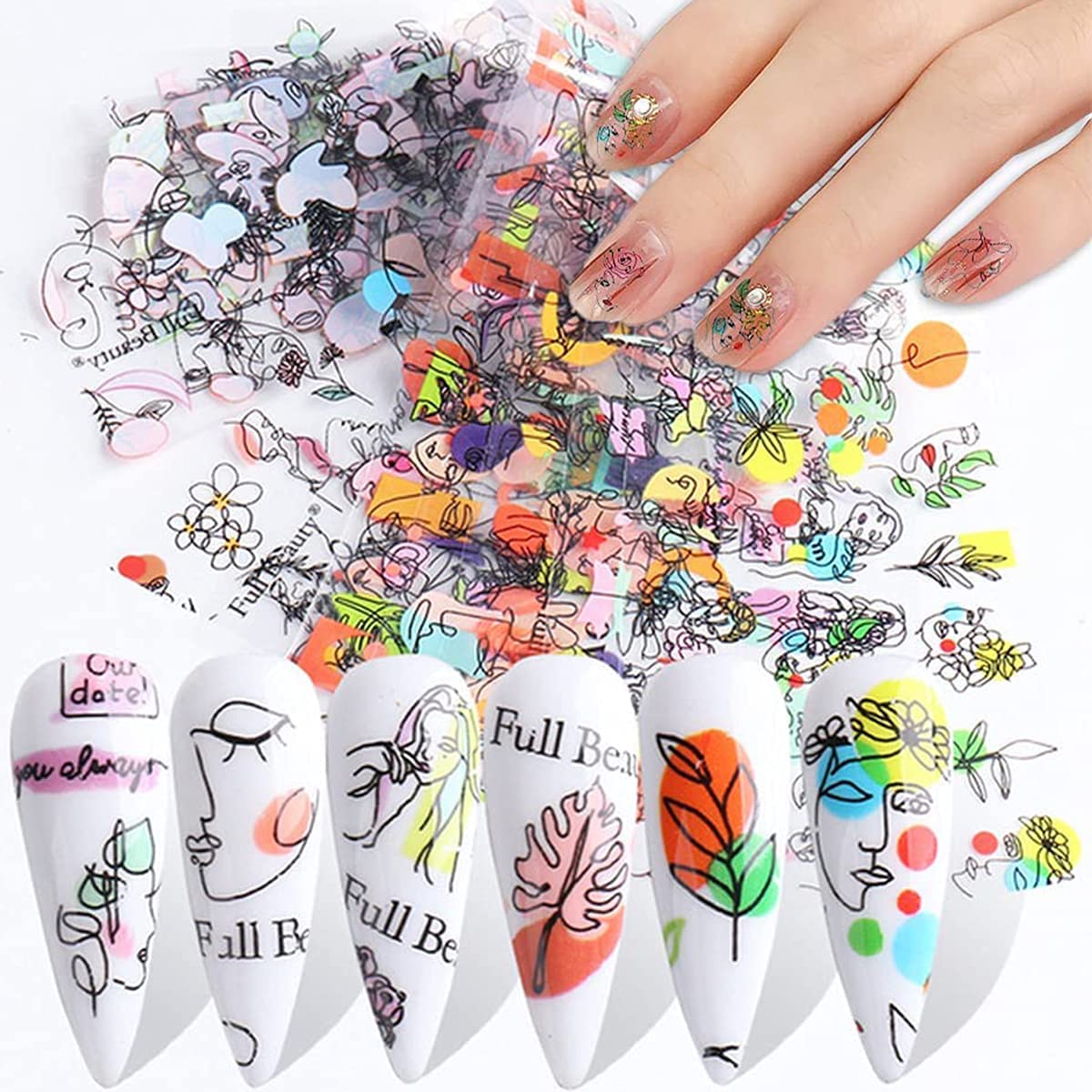 Abstract Faces Floral Foil Nail Transfer