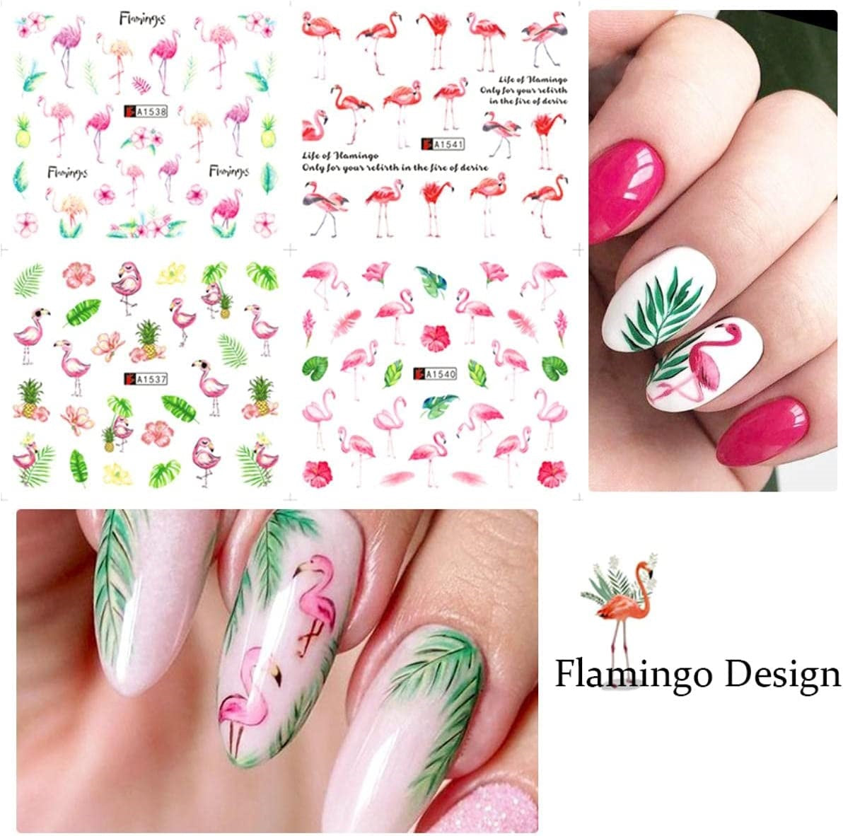 Flamingo Tropical Flower Nail Water Transfer Decal