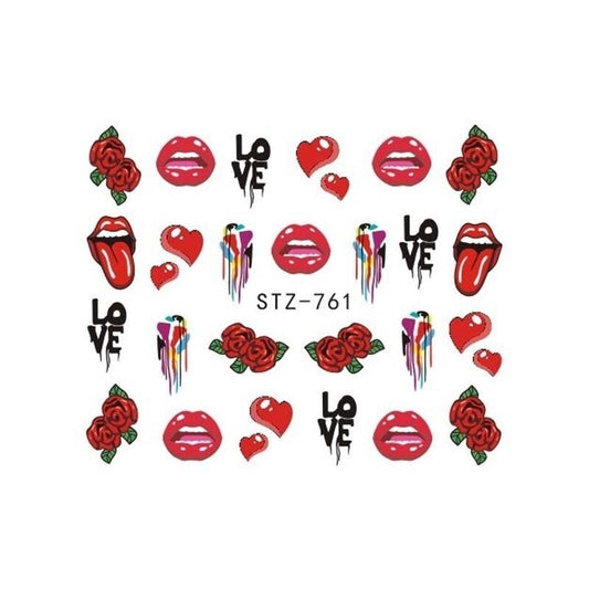 Pop Art Lips Rose Love Heart Nail Decal