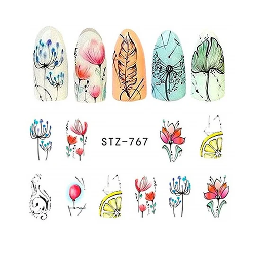 Flower Lemon Water Nail Decal