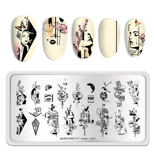 Abstract Faces Geometric Born Pretty Stamping Plate - Artist L012