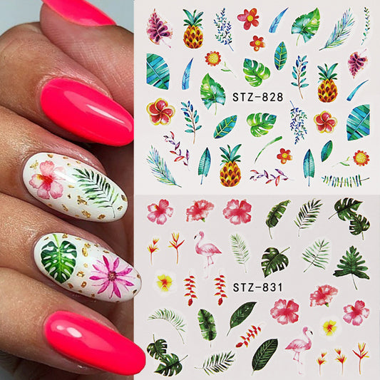 Flower Flamingo Leaves Nail Decal