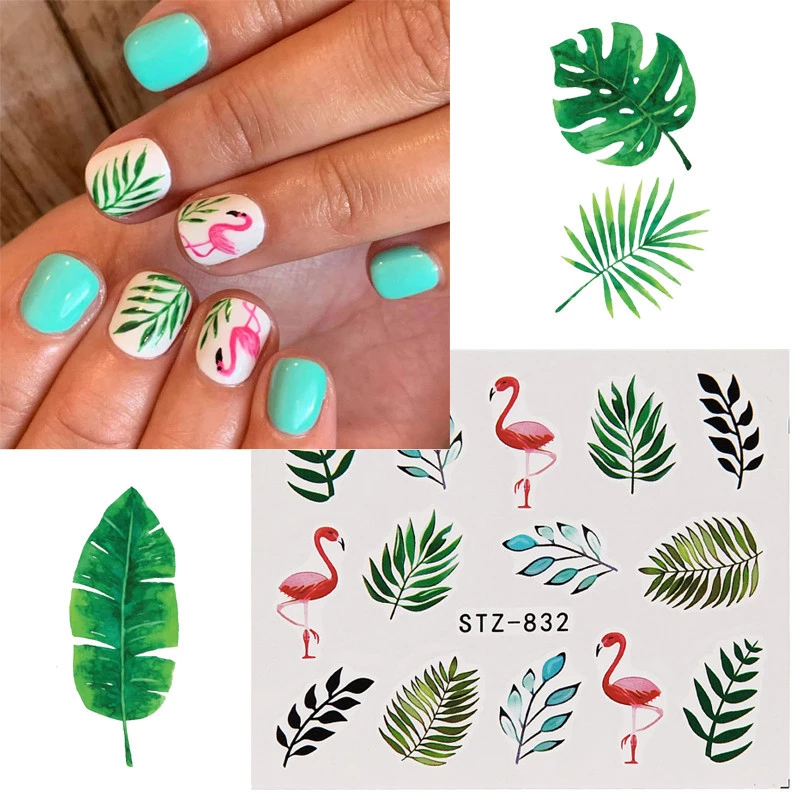 Flamingo Leaves Nail Decal