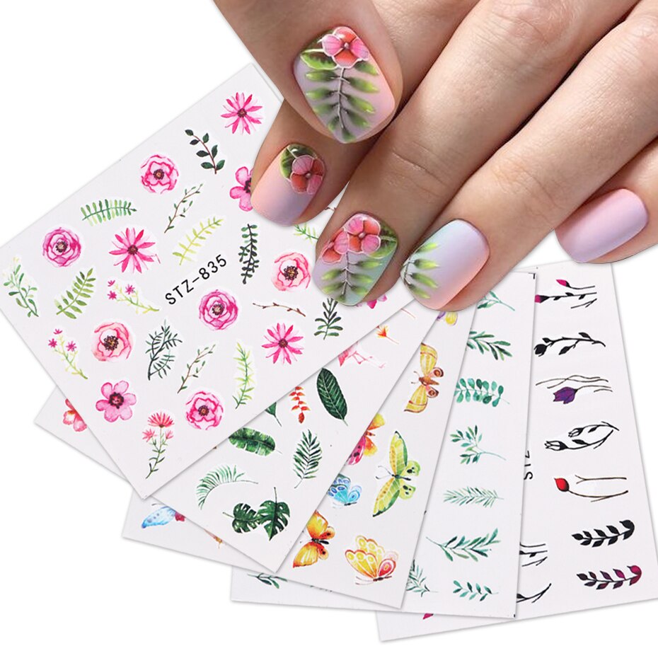 Love Rose Flower Leaves Nail Decal