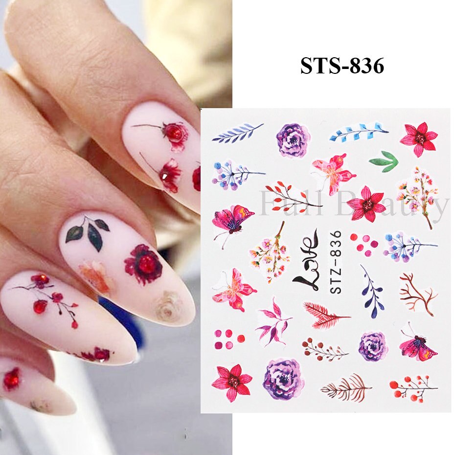 Rose Flower Leaves Nail Decal