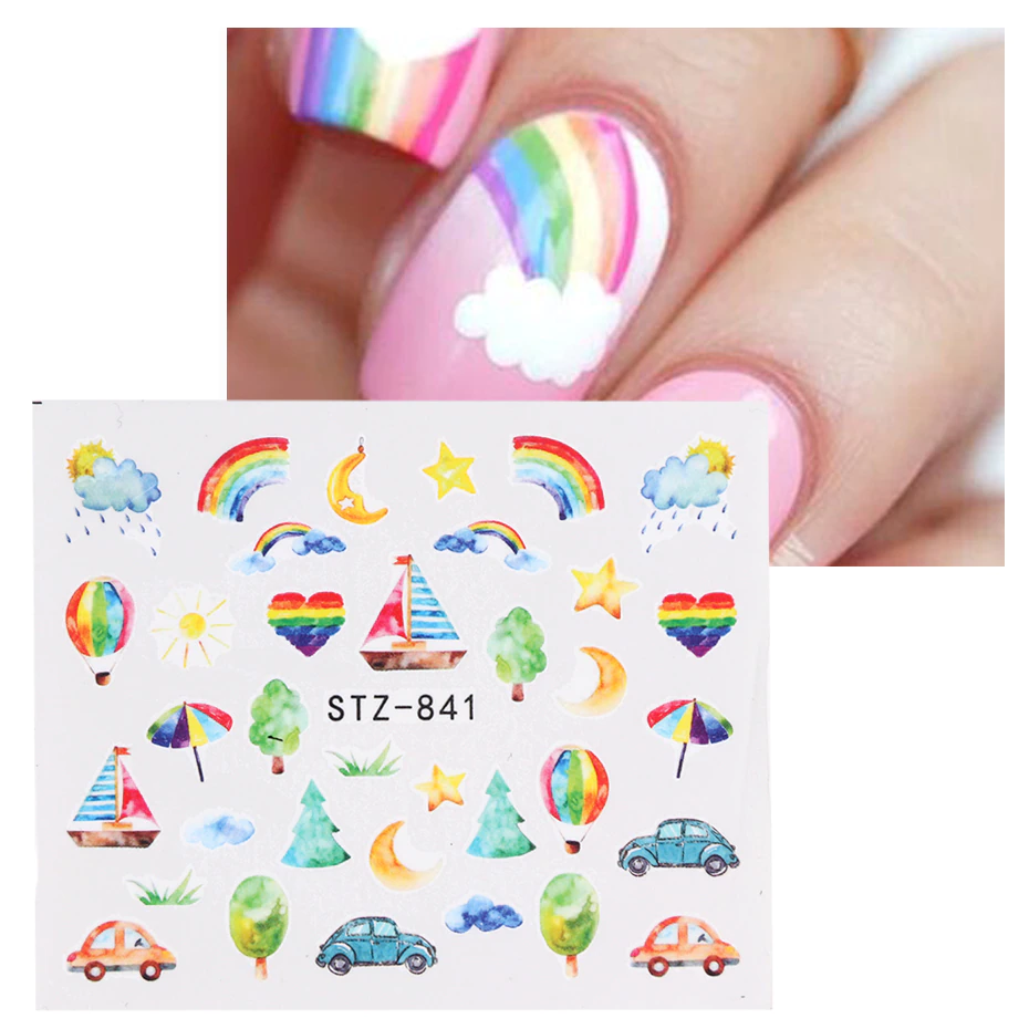 Rainbow Car Air balloon Summer Nail Decal