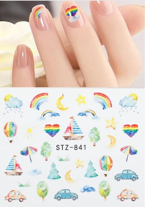 Rainbow Car Air balloon Summer Nail Decal
