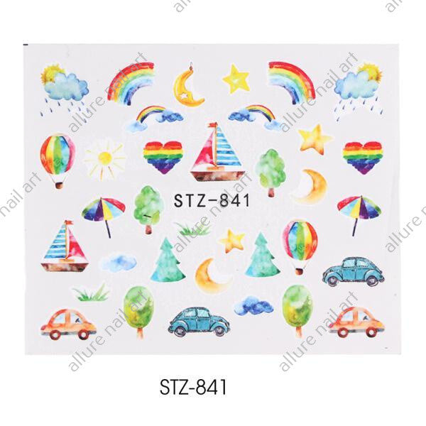 Rainbow Car Air balloon Summer Nail Decal