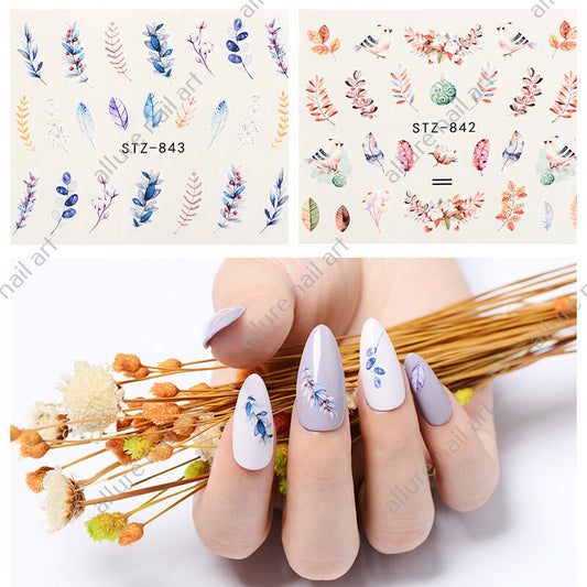 Feather Leaves Bird Nail Decal