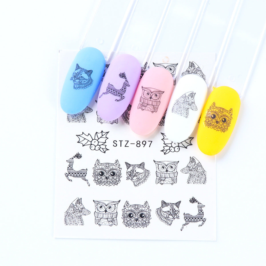 Owl Deer Wolf Cat Geometric Nail Decal STZ897
