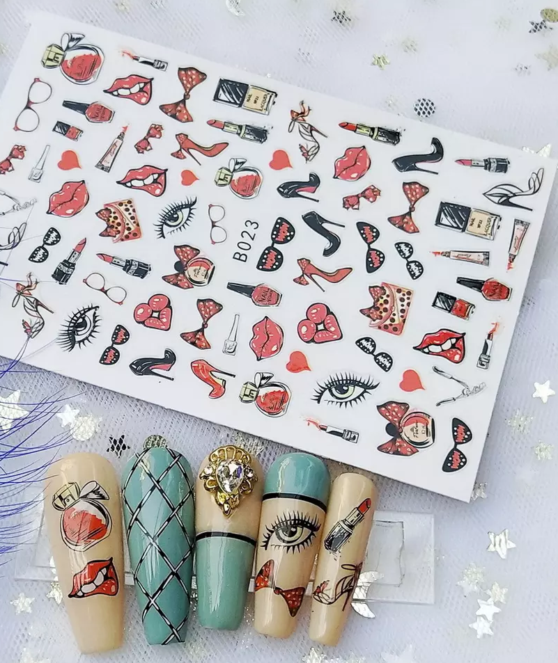 Valentine Hearts Lips Mouth Fashion Make up Nail Sticker