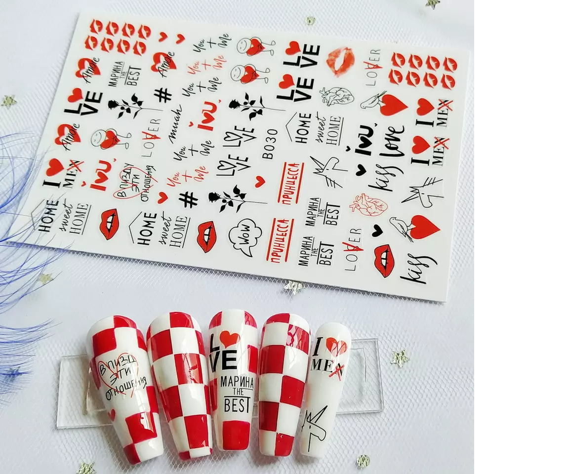 Valentine Hearts Love Lips Fashion Make up Nail Sticker