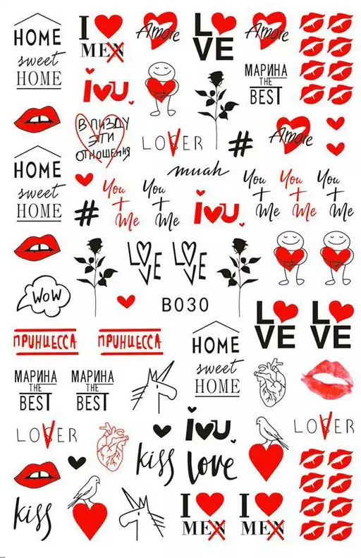 Valentine Hearts Love Lips Fashion Make up Nail Sticker