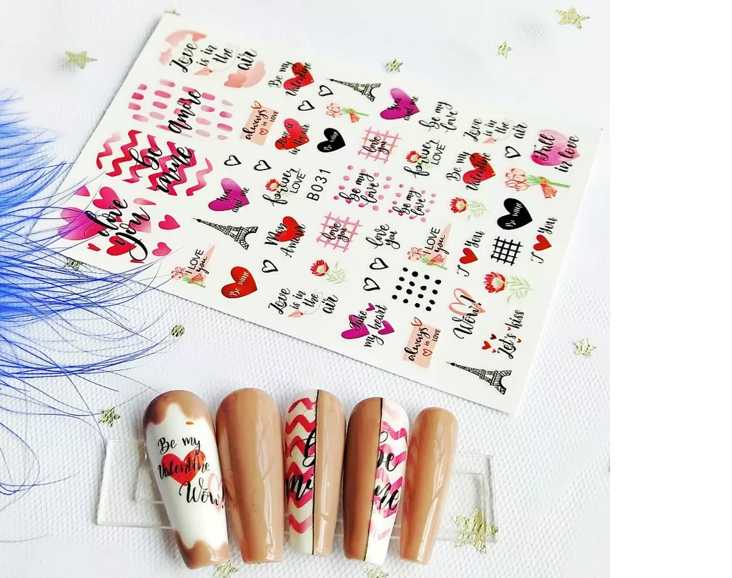 Valentine Hearts Love Paris Fashion Make up Nail Sticker