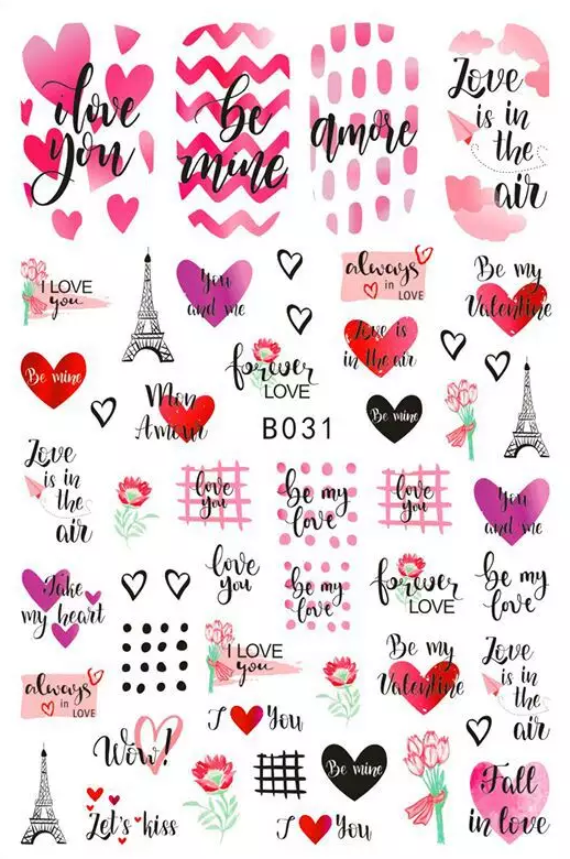 Valentine Hearts Love Paris Fashion Make up Nail Sticker